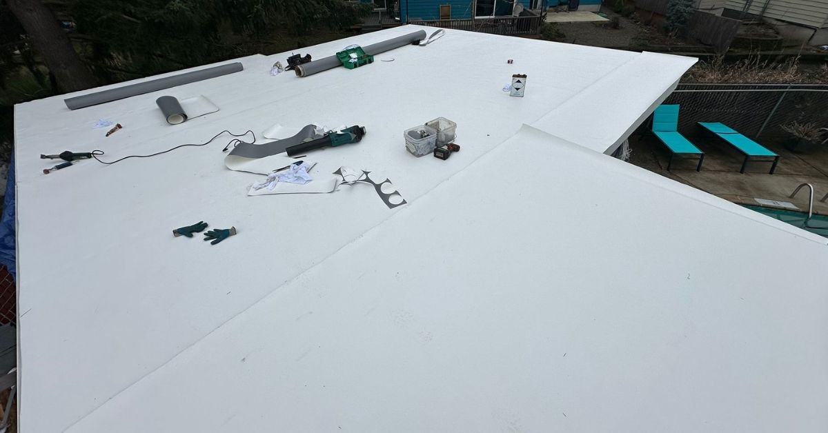PVC roofing installation process on residential home in Salem, Oregon