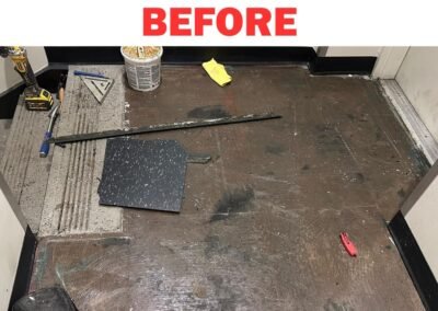 Damaged commercial floor before vinyl tile installation in Portland – Frank Handyman Services