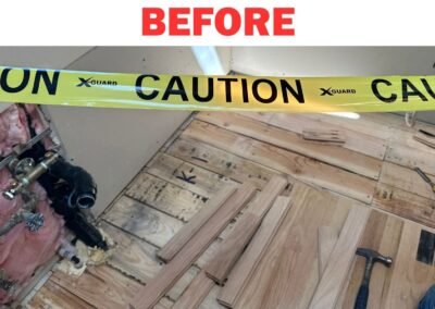 Subfloor damage and exposed plumbing before floor installation in Portland by Frank Handyman Services
